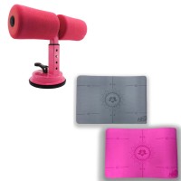 ATTREZZO BARRA CON VENTOSA PER ALLENAMENTO ADDOMINALI A PAVIMENTO JR001 + TAPPETINO YOGA FITNESS 61x40 SPESSORE 6mm FUCSIA 94791