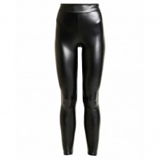 LEGGINGS SIMILPELLE DONNA CASUAL LUNGO IN POLIESTERE COLORE UNICO NERO TAGLIE A SCELTA T-56